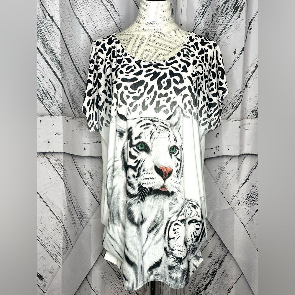 Tiger Shirt Studded Ruched Sides Cover Up OS